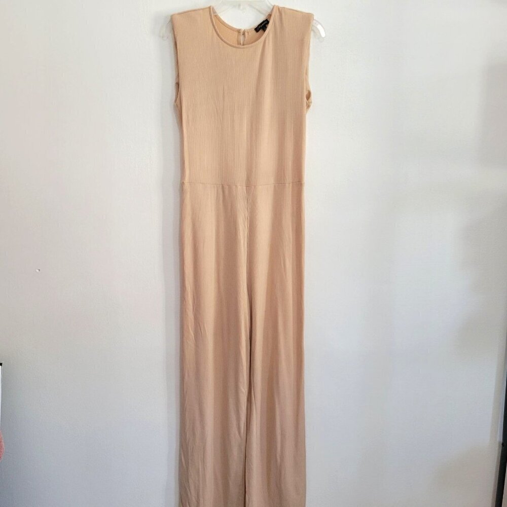 NWT Modern Minimalist Camel soft ribbed jumpsuit wide leg Women Size L